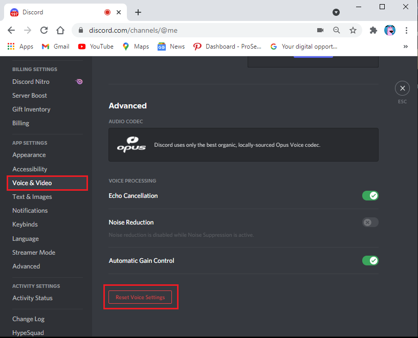 Klik op Reset spraakinstellingen |  Fix Discord-scherm deel audio werkt niet