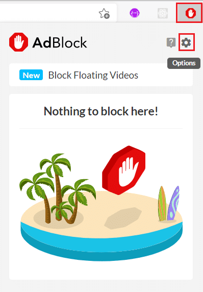 点击 Adblock 扩展中的齿轮图标