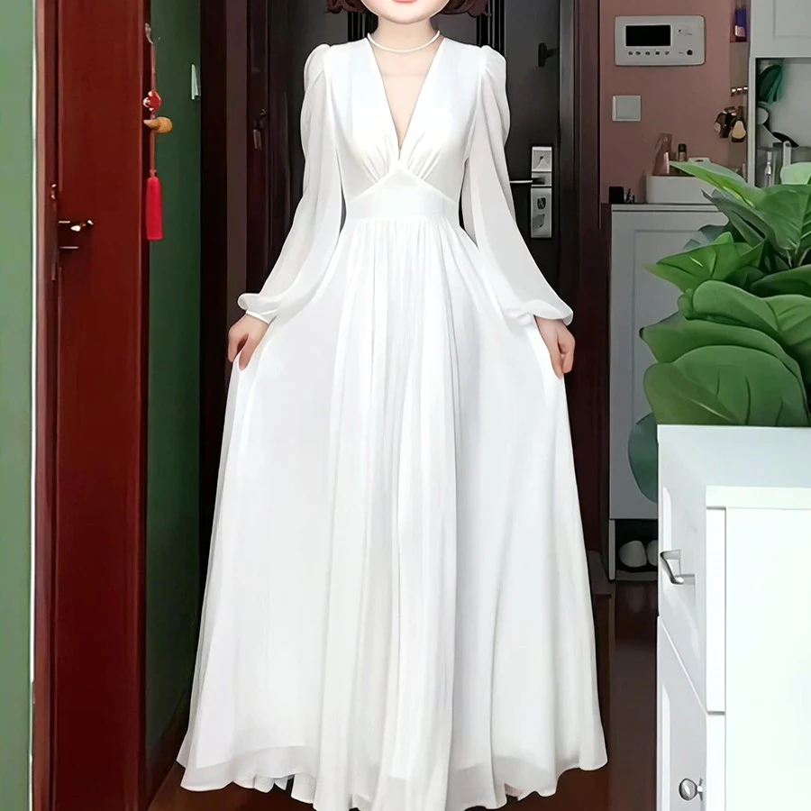 Bela haljina u francuskom retro stilu Ženski dizajn inspirisan dvorom bezvremenska elegancija Idealno za posebne prilike i sofisticirane događaje.