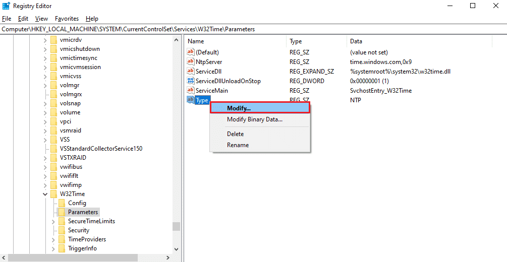 คลิกขวาที่ Type string แล้วเลือก Modify...