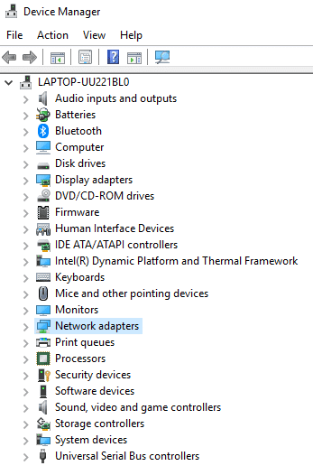 ภายใต้ Device Manager ให้มองหา Network adapters