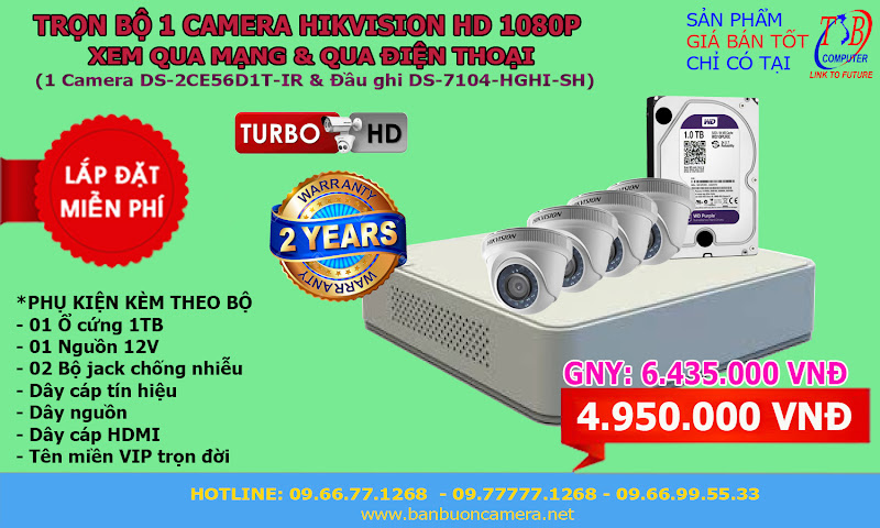 Trọn bộ camera HD1080P HIKVISION DS-2CE56D1T-IR