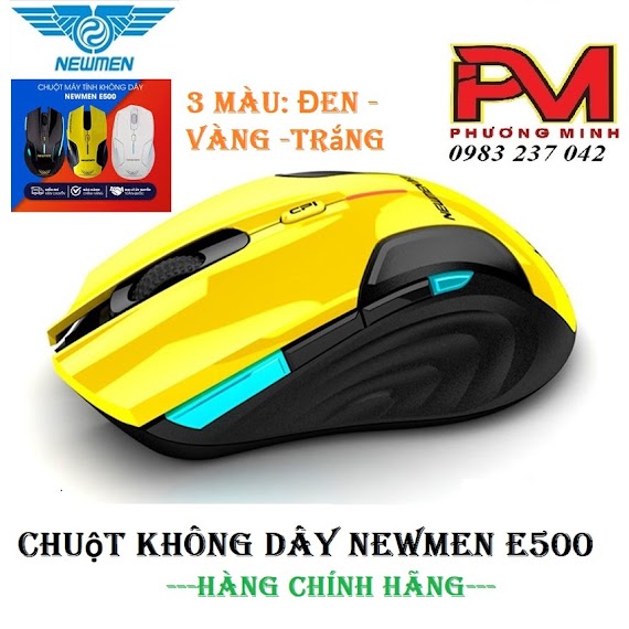 Chuột Không Dây Dùng Cho Game Và Văn Phòng Newmen E500 (2.4Ghz)(Đen - Vàng - Trắng)