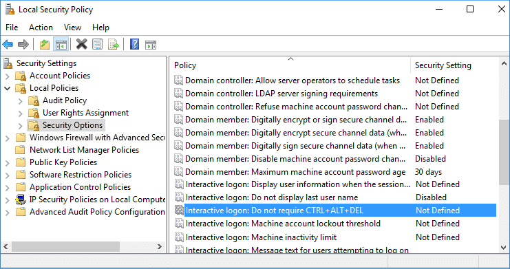 Haga doble clic en Inicio de sesión interactivo No requiere CTRL+ALT+SUPR