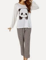 <br />VENTELAN Women's Cute Panda Striped Long Sleeve Autumn Pajama Set Nighty