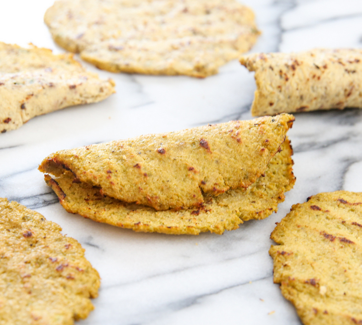 close-up photo of a cauliflower tortilla folded in half