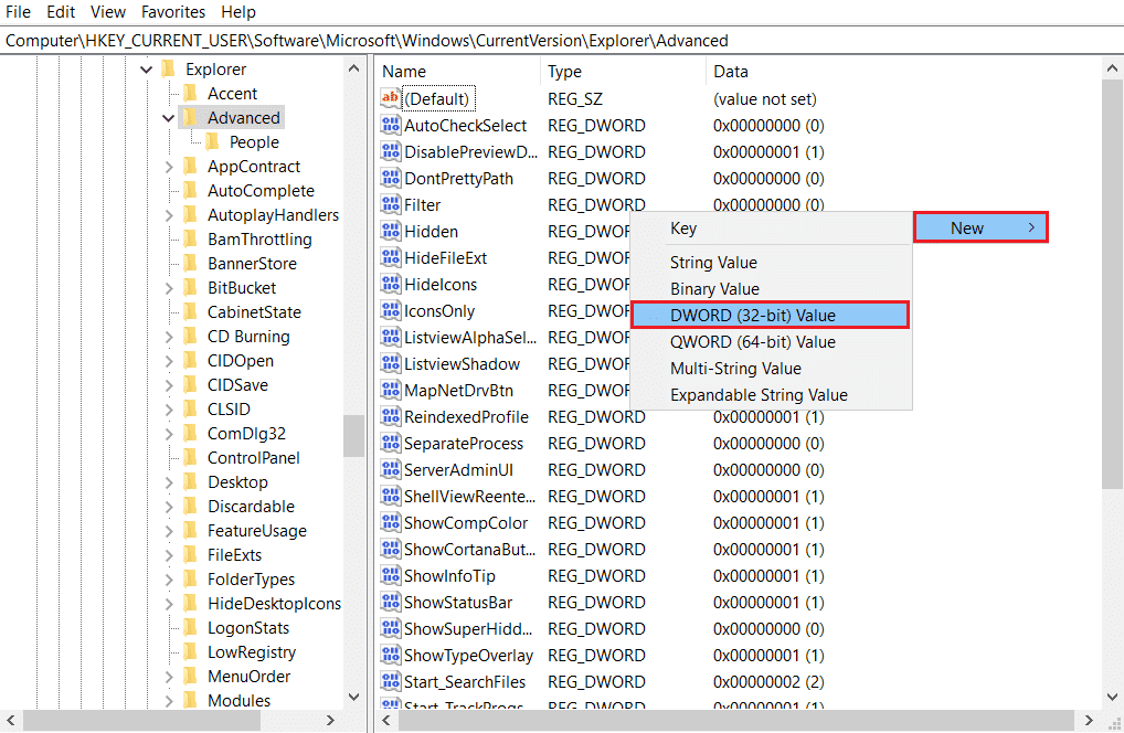 haga clic con el botón derecho en Siguiente y seleccione Editar valor Dword