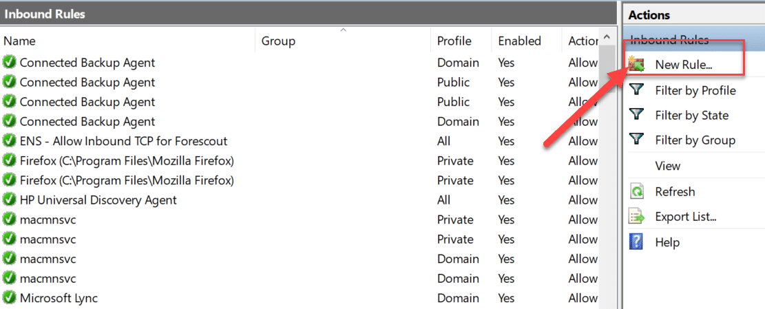 Allez dans la section Action et cliquez sur l'option "Nouvelle règle"