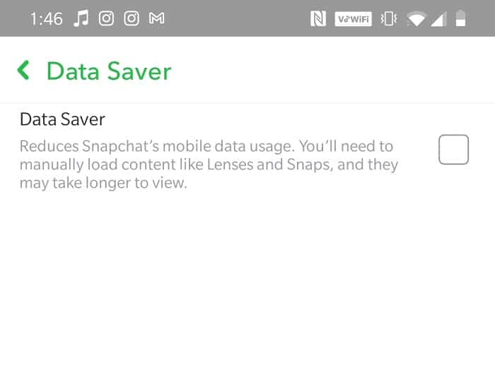 ปิดตัวเลือก Data Saver  ทำไม Snapchat ถึงไม่ดาวน์โหลด snaps