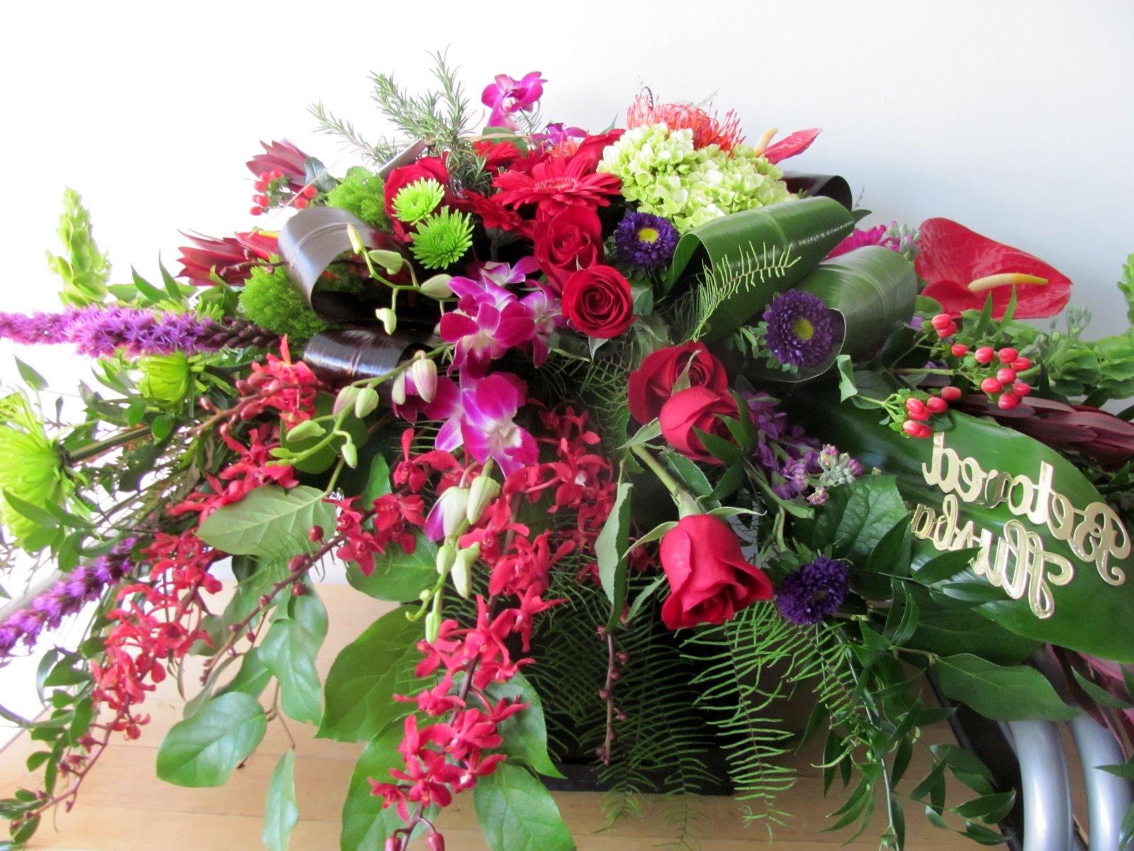 A set of flowers in bold reds