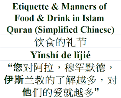 Etiquette and Manners of Food and Drink in Islam Quran Simplified Chinese Language 饮食的礼节 Yǐnshí de lǐjié