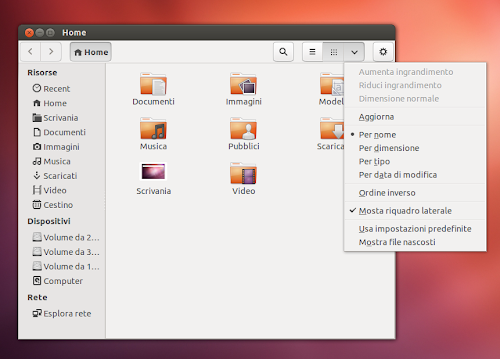 Nautilus 3.5.90 su Ubuntu 12.10 - menu contestuale