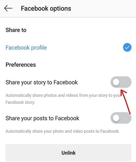 Cambie la configuración para Compartir su historia en Facebook y Compartir sus publicaciones en Facebook