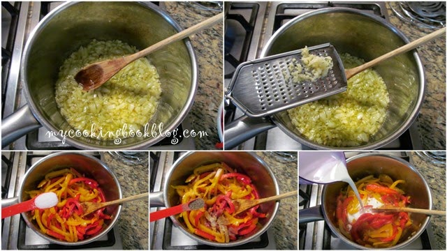 Талятеле (Tagliatelle) с цветни чушки, сметана и чесън