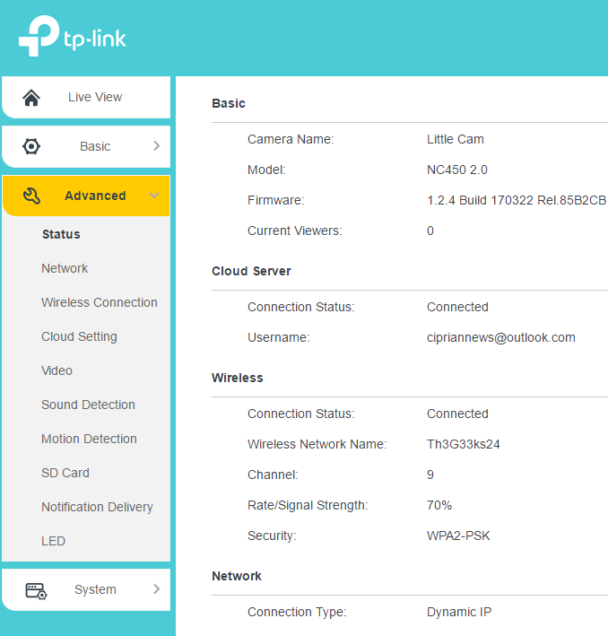 TP-LINK NC450, fotocamera