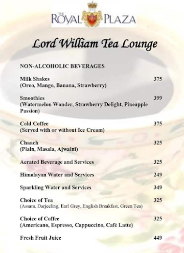 Lord William Tea Lounge menu 