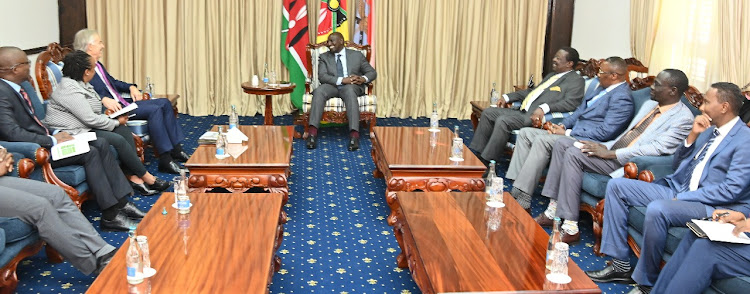 President William Ruto in a meeting with former British PM Tony Blair and other officials at the State House, Nairobi on Friday, November 4,2022.