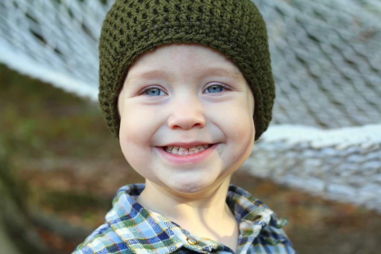 Double crochet skull cap and upcycled jeans for boys || KCW at Made with Moxie