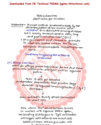 BP503T Anti histamines 5th Semester B.Pharmacy ,BP503T Pharmacology II,BPharmacy,Handwritten Notes,BPharm 5th Semester,Important Exam Notes,