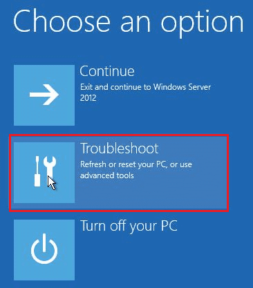 ここで、[オプションの選択]ウィンドウの[トラブルシューティング]をクリックします。 Windows100xc004f075エラーを修正