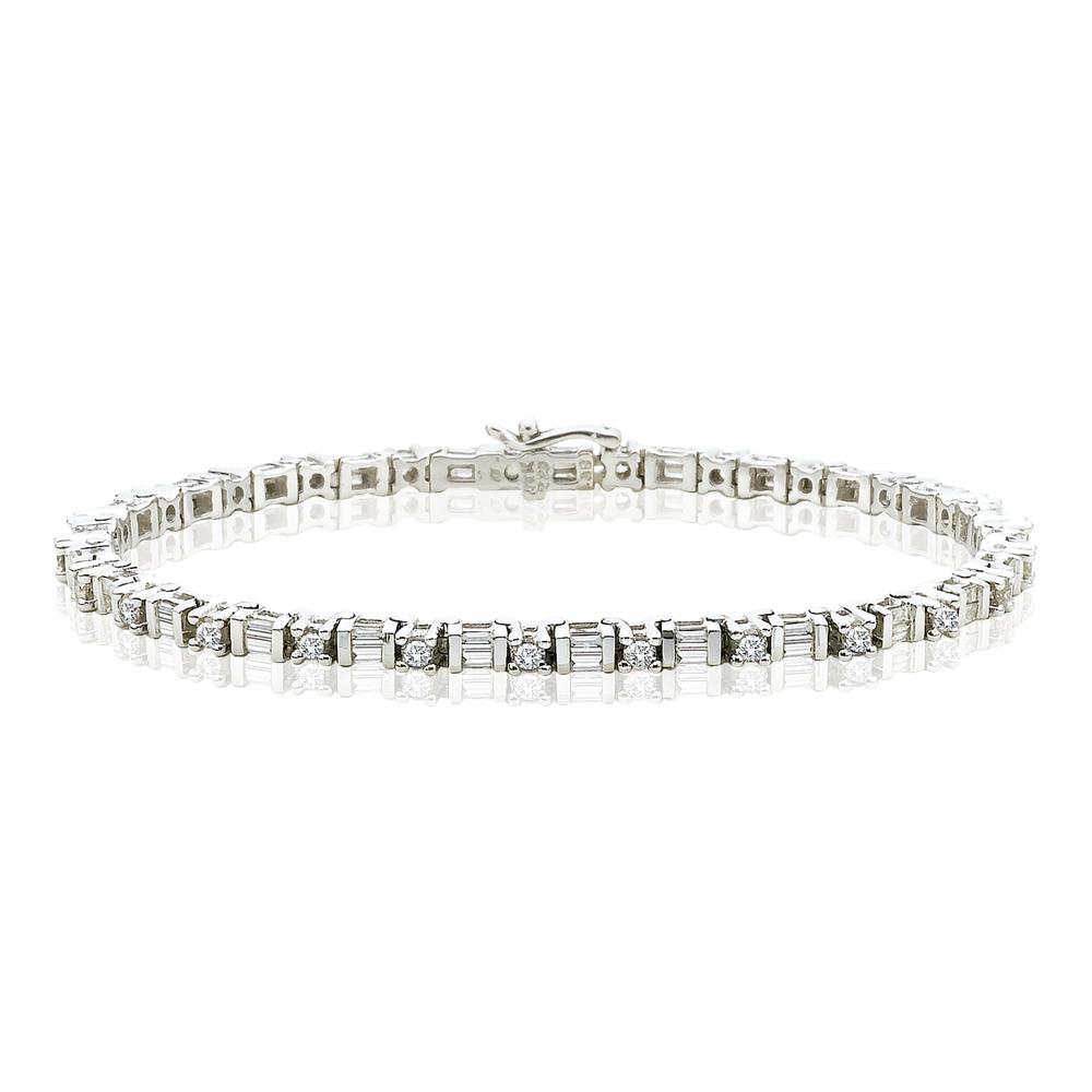 14K White Gold 2 1 3 ct. Round and Baguette Cut Diamond Tennis Bracelet