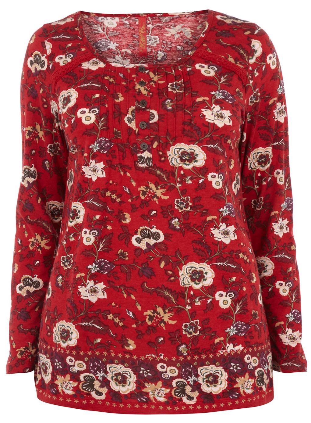 Evans Red Floral Print Top