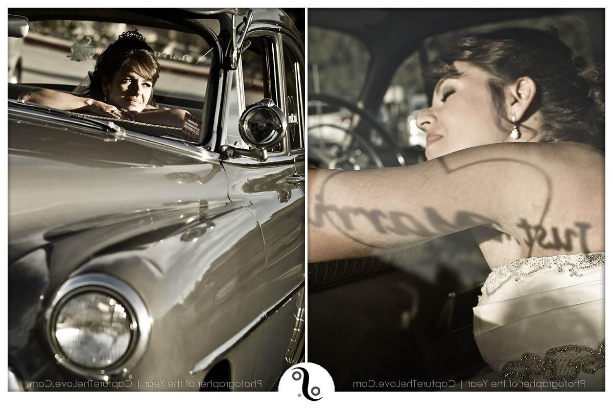 Just Married in a vintage car,