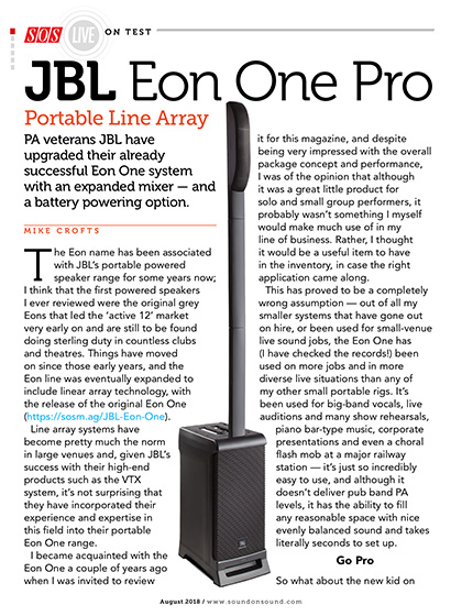 begå Umoderne Lee Sound On Sound review the 'highly portable, practical and versatile' JBL  EON ONE Pro | From UK distributor Sound Technology Ltd