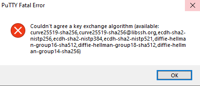 Putty Fatal Error : Couldn't agree a key exchange algorithm