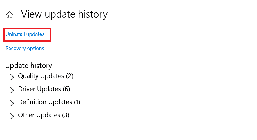 Klik op Updates verwijderen om de nieuwste updates te bekijken en te verwijderen.