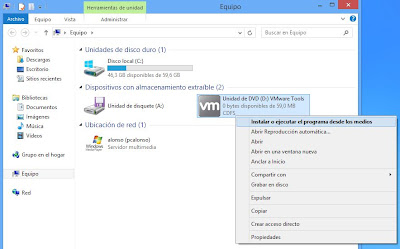 Instalar VMware Tools en máquina virtual con Windows 8