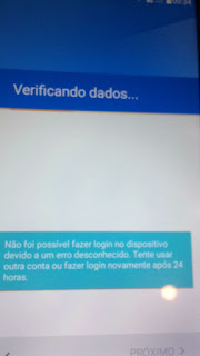 Não foi possível fazer login no dispositivo devido a um erro desconhecido 24 horas