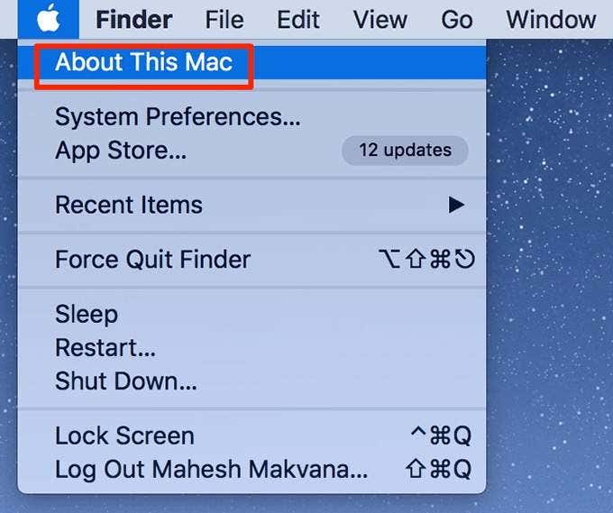 Об этом Mac в меню Apple