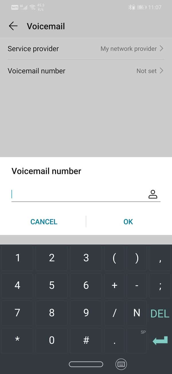 Tik op de optie Voicemailnummer en voer het voicemailnummer in