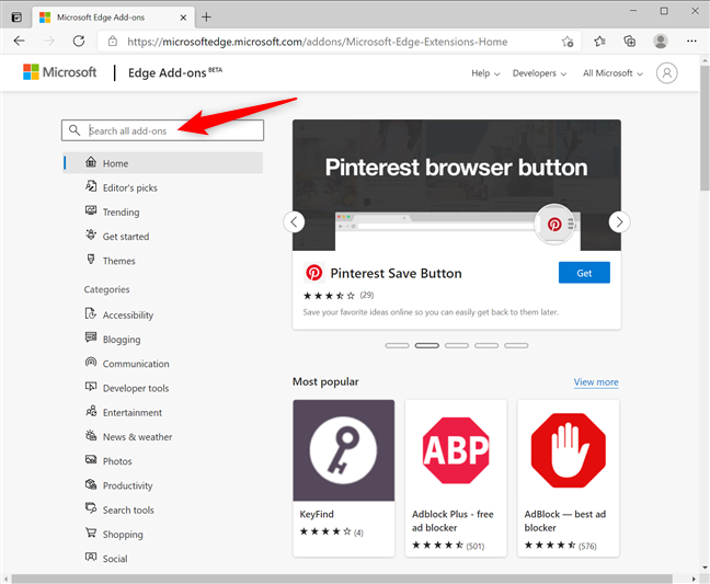 Cerca le estensioni del browser Edge di cui hai bisogno