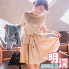 縷空雕花拼接垂皺收腰洋裝 (共二色)-100%明洞