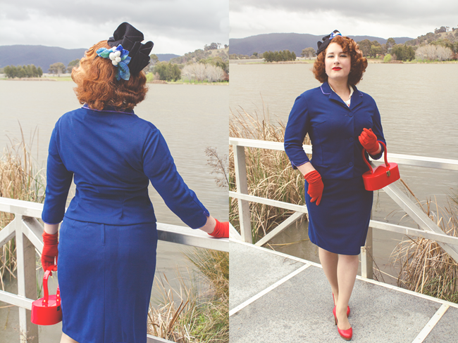 1950's vintage look ~ navy suit and a tilt hat | Lavender & Twill