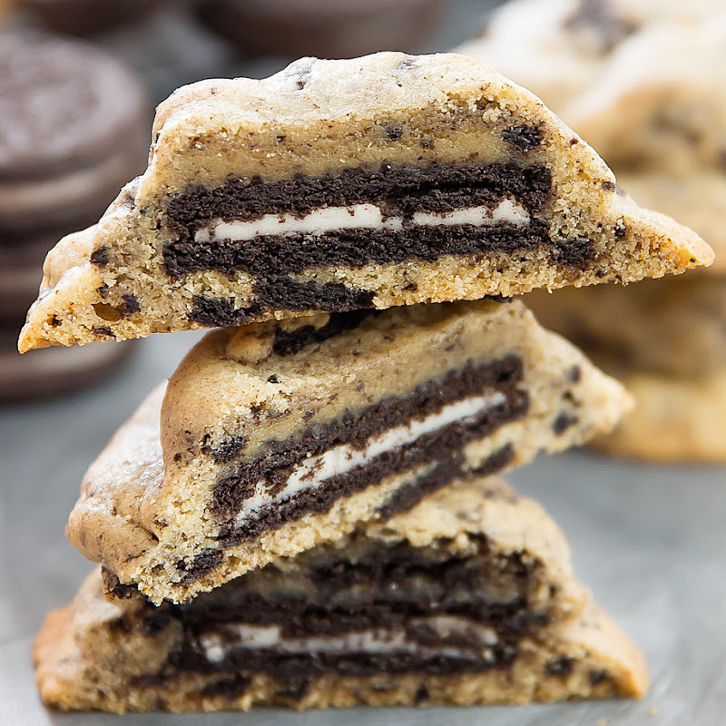 close-up photo of a stack of Oreo Stuffed Cookies and Cream Cookies