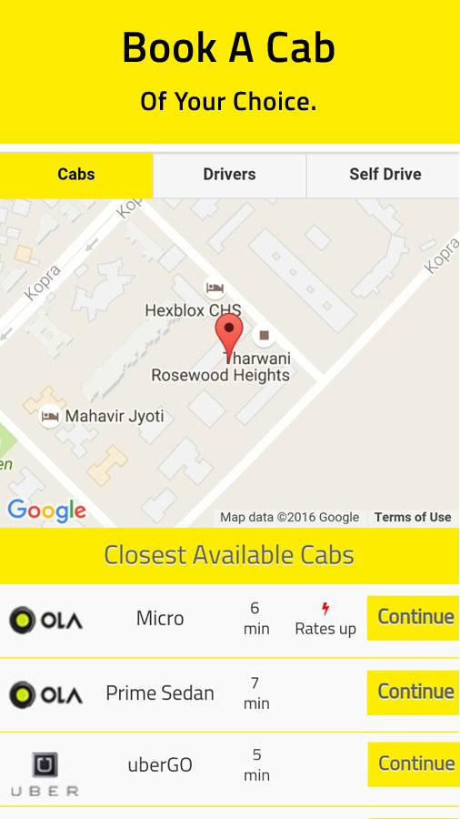 Book Ola Uber or Easy Cabs Screen 3