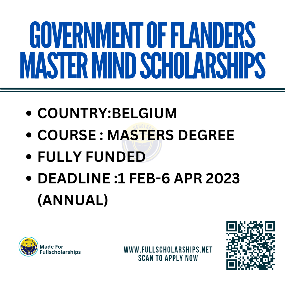 Government of Flanders Belgium Master Mind Scholarships for International Students Without IELTS 2023-2023