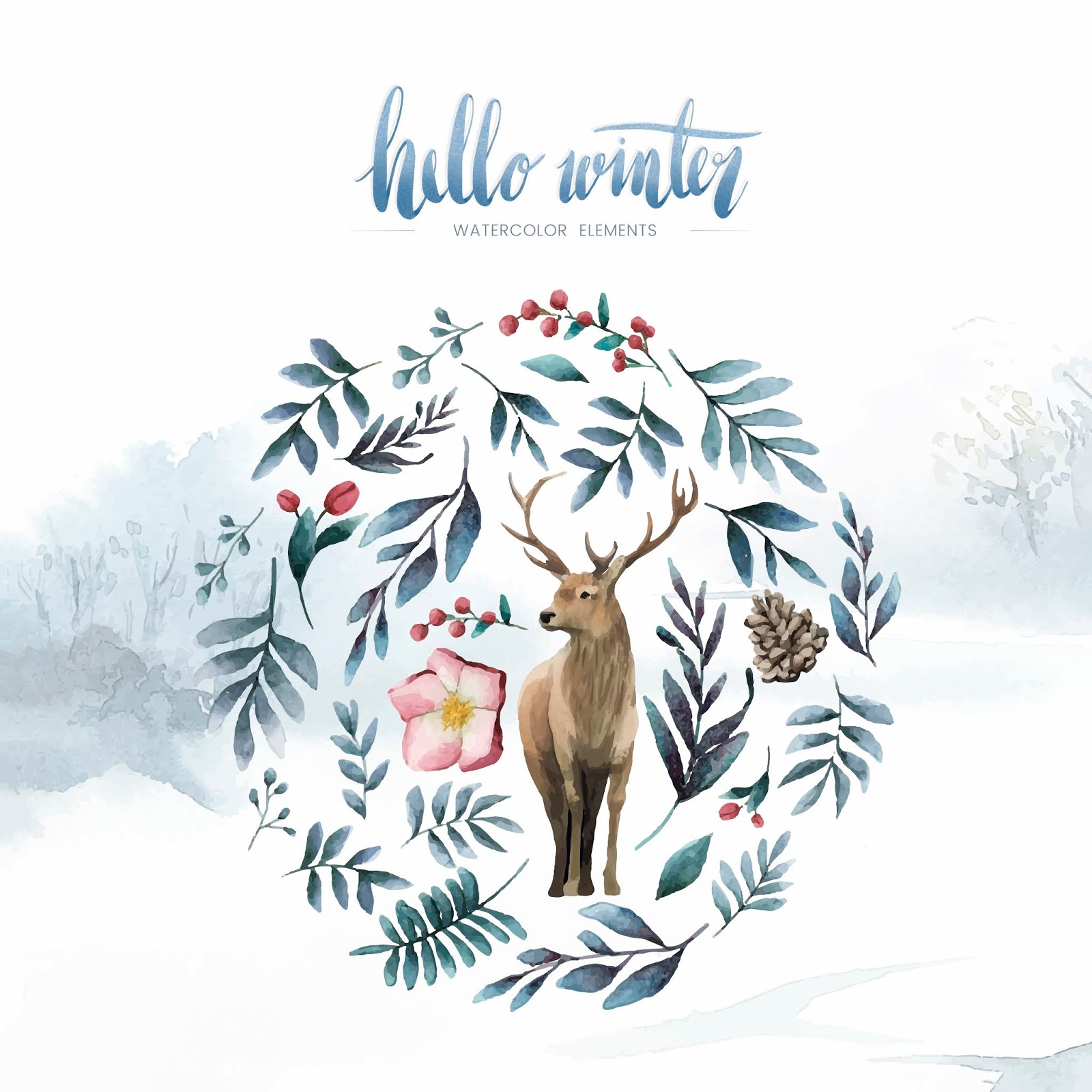 Deer Surrounded By Winter Bloom Watercolor Vector Free Download Vector CDR, AI, EPS and PNG Formats Deer Surrounded By Winter Bloom Watercolor Vector Free Download Vector CDR, AI, EPS and PNG Formats