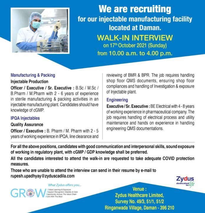 Zydus Healthcare Limited Walk-In-Interviews For Bsc/Msc/B.Pharm/M.Pharm ...