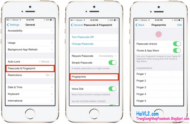 đặt fingerprint - bảo mật vân tay cho iphone 5s