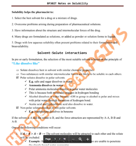 Solubility - Physical Pharmaceutics-I Colored Notes 3rd Semester B.Pharmacy ,BP302T Physical Pharmaceutics I,BPharmacy,Handwritten Notes,BPharm 3rd Semester,Important Exam Notes,