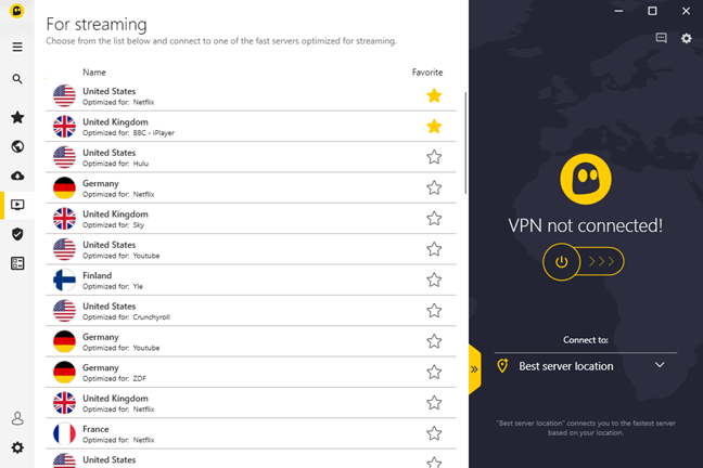 La lista de países que tienen servidores VPN optimizados para streaming