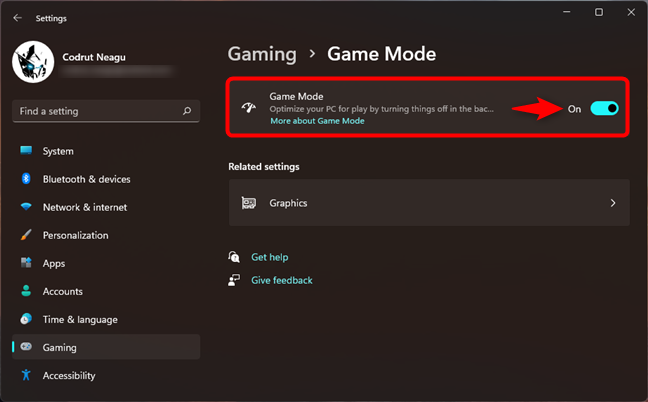 Attivazione della modalità gioco in Windows 11