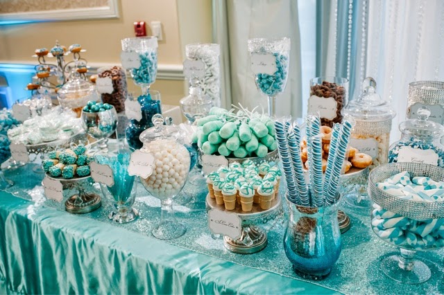 Blue & White Candy Buffet  Blue candy buffet, White candy buffet, Candy  bar wedding