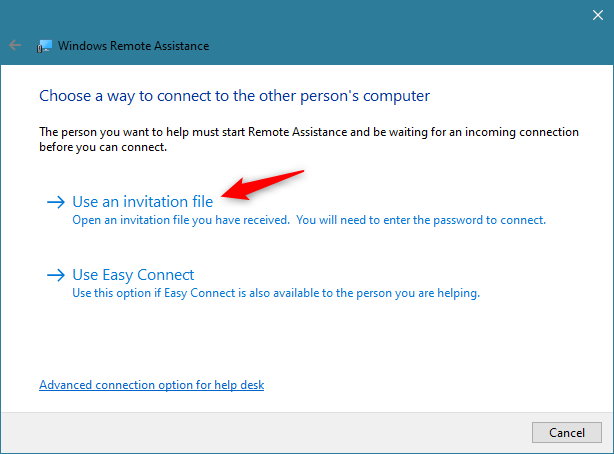 การเลือกใช้ไฟล์เชิญใน Windows Remote Assistance