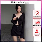 Áo Croptop Tay Dài Kèm Bra Hai Dây Quinclothes, Áo Kiểu Nữ Sang Chảnh