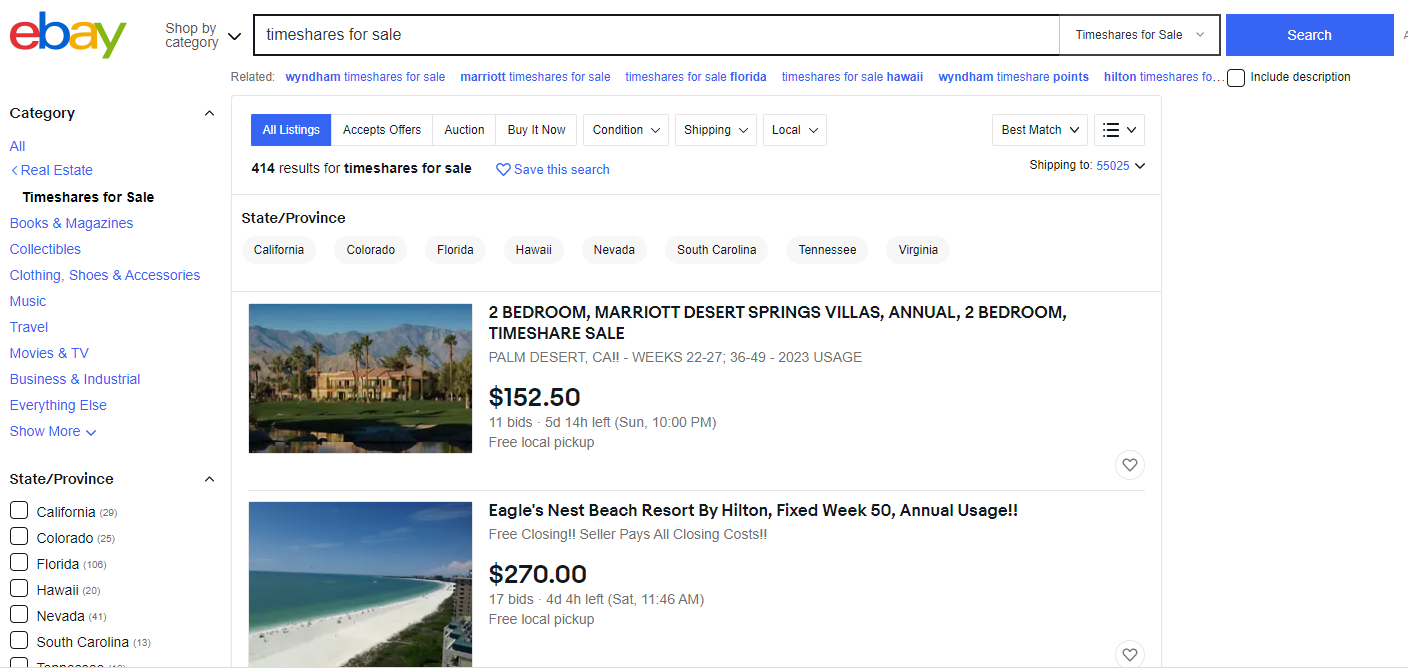 Sell timeshare on Ebay